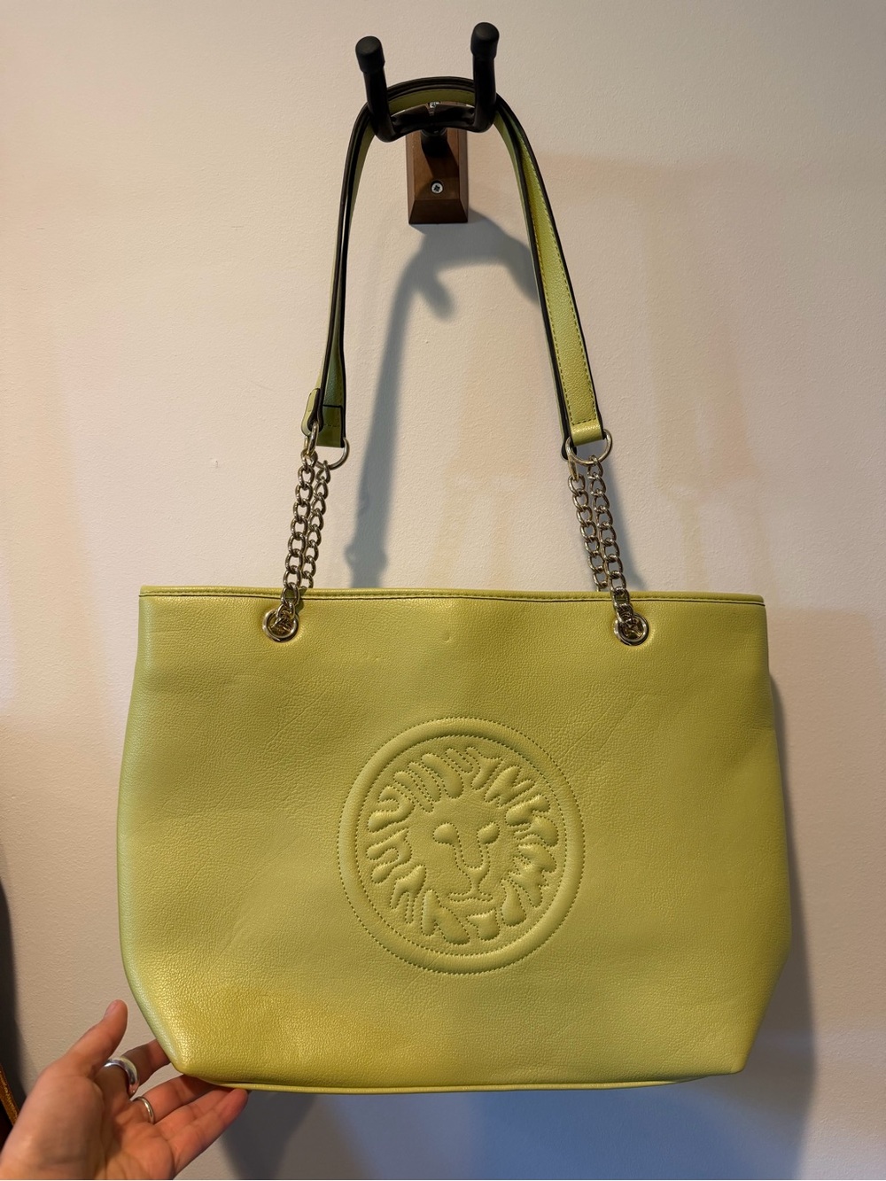 Anne Klein Lime Green Leather Chain-Handle Tote